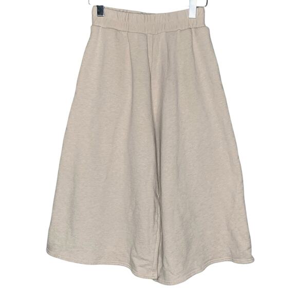 Taylor Jay S Pull On Wide Leg Cropped Sweatpants Lounge Culotte Beige - Picture 1 of 11